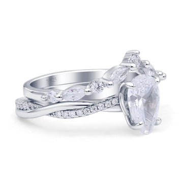 Teardrop Pear Twisted Infinity Style Bridal Two Piece Engagement Ring Cubic Zirconia 925 Sterling Silver Wholesale